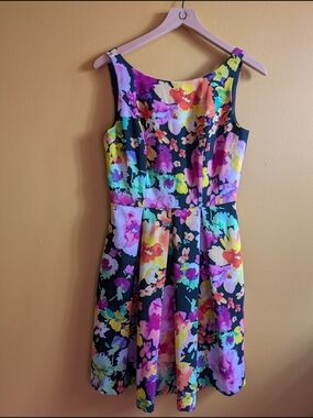 The Limited Black Floral Midi Dress with Bright Multi-Color Print